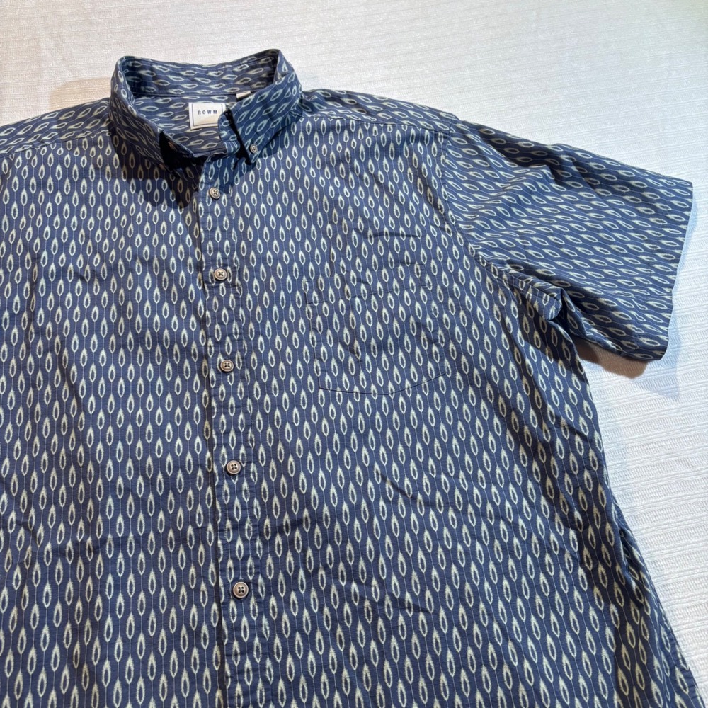 ROWM Mens XLT Blue Ikat Teardrop Pattern Short Sleeve Button Down Shirt Tall